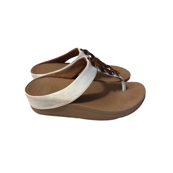 FitFlop Womens Chain Strap Wedge Sandals Size 6 White & Brown - Picture 3 of 7